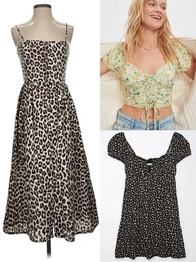 Sz Small A&E H&M Summer Bundle Linen Leopard Midi Dress Floral Sundress Crop Top